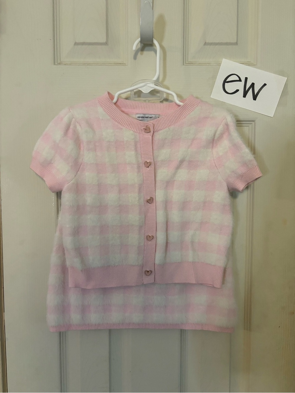 cupcakes & cashmere Pink and White Gingham Short-Sleeve Cardigan - Kids